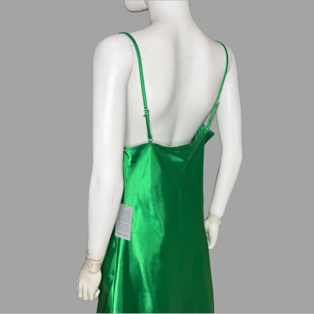 bebe Emerald Green Asymmetric Satin Slinky Slip Dress - Picture 4 of 7